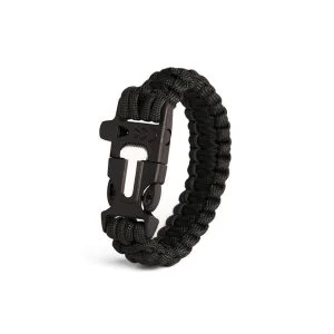 Outdoor Survival Paracord armband met vuursteen, alarmfluit en mes ZWART