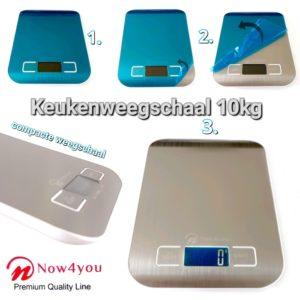 Now4you Digitale Precisie Keukenweegschaal RVS - met Tarra Functie - Tot 10 kg - Inclusief Batterijen-1799