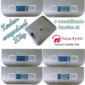 Now4you Digitale Precisie Keukenweegschaal RVS - met Tarra Functie - Tot 10 kg - Inclusief Batterijen-1800