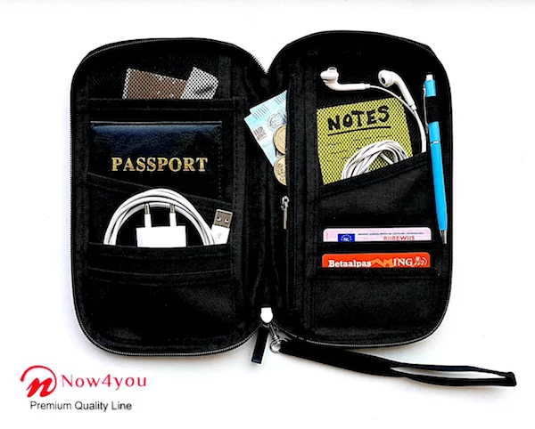 Now4you Luxe Reis Organizer - Paspoorthouder – Paspoorthoesje – Reisportefeuille -Zwart-1192