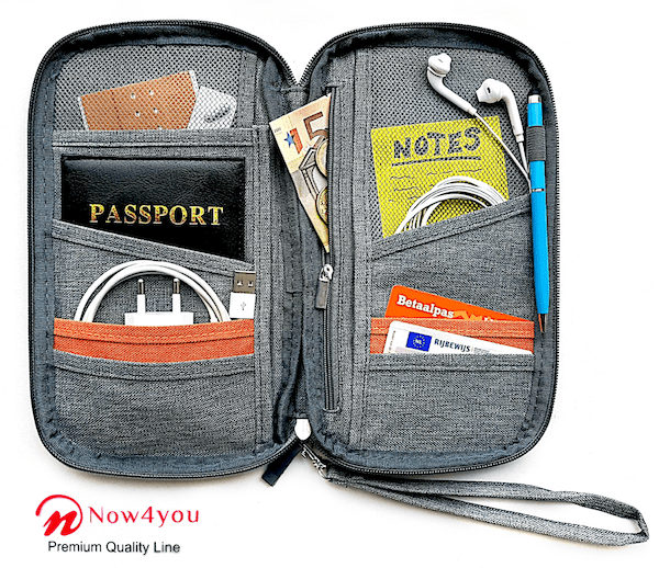 Now4you Luxe Reis Organizer - Paspoorthouder – Paspoorthoesje – Reisportefeuille -Grijs-1211