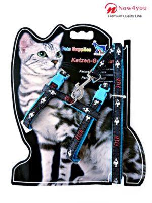 Katten / kittentuigje met Looplijn – Blauw Blauwe clipjes Vis motief-0
