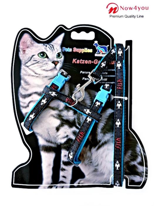 Katten / kittentuigje met Looplijn – Blauw Blauwe clipjes Vis motief-0 Katten / kittentuigje met Looplijn – Blauw Blauwe clipjes Vis motief-0