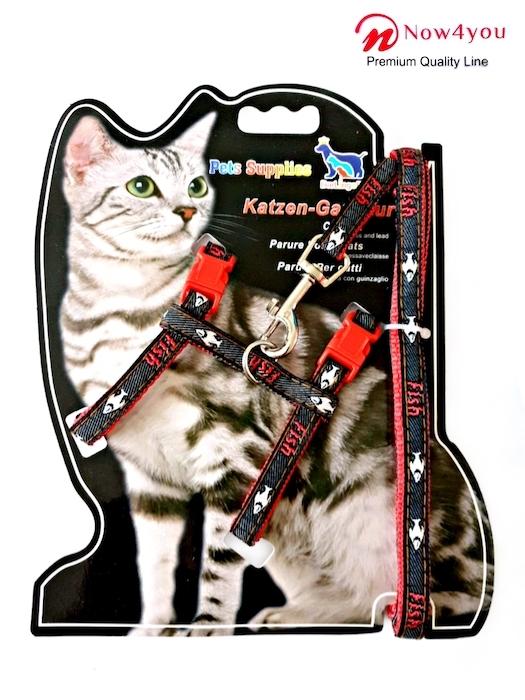 Katten / kittentuigje met Looplijn – Rood Rode clipjes Vis motief-0