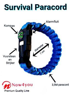 Now4you Blauw Paracord Survival Armband Kompas-1781