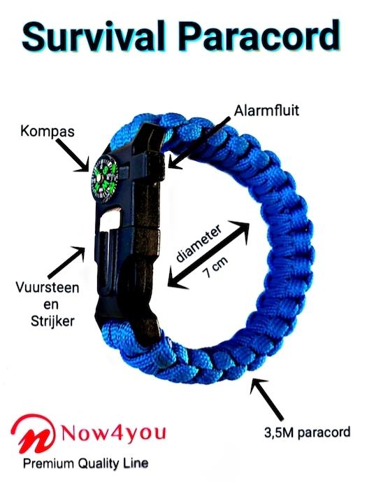 Now4you Blauw Paracord Survival Armband Kompas-1781