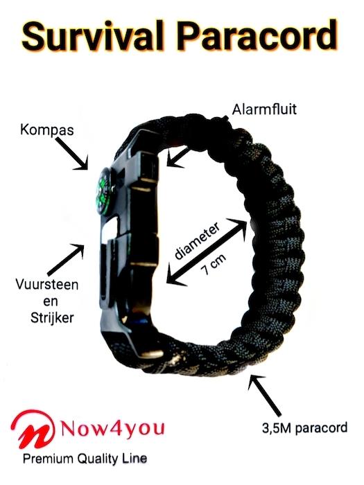 Now4you Zwart Paracord Survival Armband Kompas-0