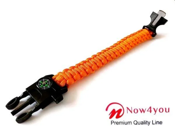 Now4you Oranje Paracord Survival Armband Kompas-1741