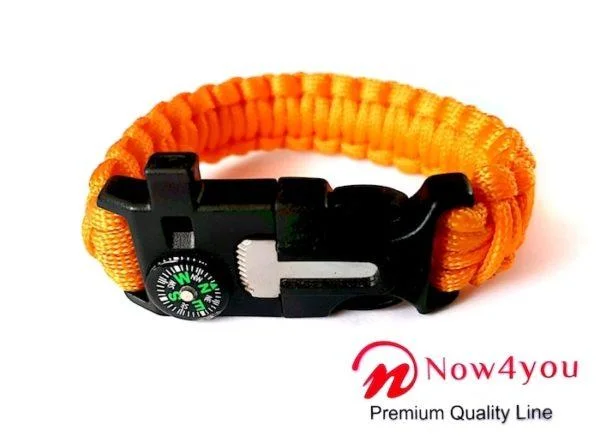 Now4you Oranje Paracord Survival Armband Kompas-1740
