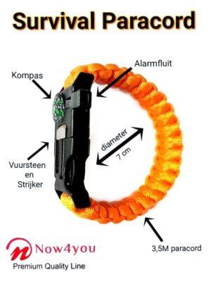 Now4you Oranje Paracord Survival Armband Kompas-0
