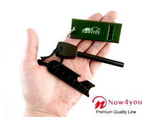 Now4you 10X Magnesium stick vuurstarter zwart met groen survival fluitje-1714