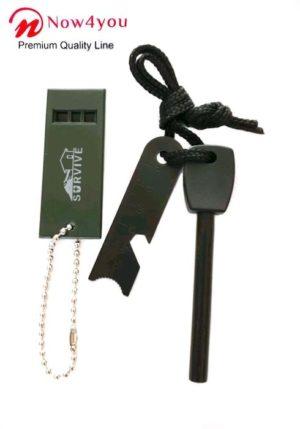 Now4you Magnesium stick vuurstarter zwart met groen survival fluitje-0