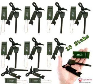 Now4you 10X Magnesium stick vuurstarter zwart met groen survival fluitje-0