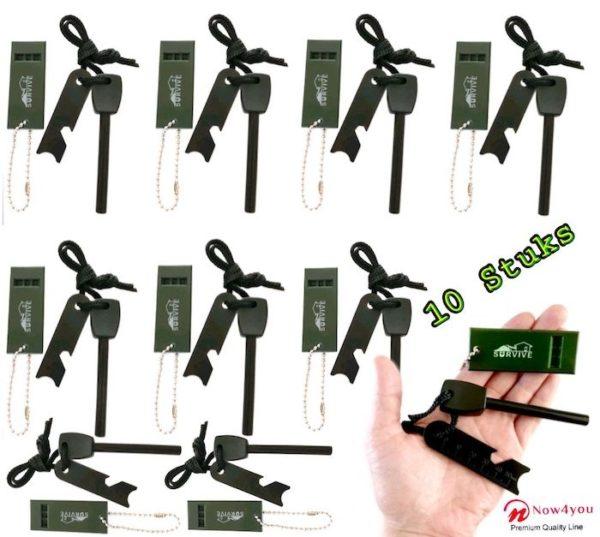 Now4you 10X Magnesium stick vuurstarter zwart met groen survival fluitje-0