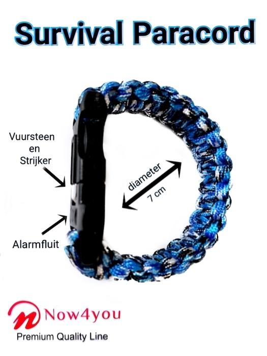 Now4you Paracord Survival Armband - Met Vuursteen - Blauw Camouflage-1879