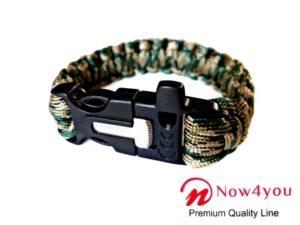 Now4you Paracord Survival Armband - Met Vuursteen - Leger Groen Camouflage-0