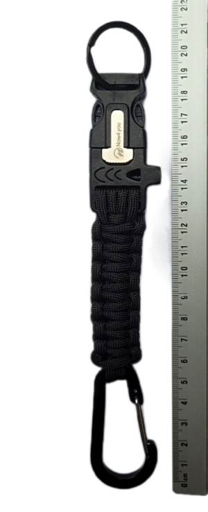 Paracord Karabijnhaak Survival Sleutelhanger Handgeknoopt met Firestarter en Fluitje - Afbeelding 3