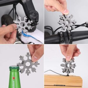 Sneeuwvlok 19 in 1 Multitool - Zilver roestvrij staal - Fietsgereedschap - Sleutelhanger Inclusief opberg etui - Afbeelding 4