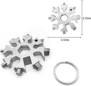 Sneeuwvlok 19 in 1 Multitool - Zilver roestvrij staal - Fietsgereedschap - Sleutelhanger Inclusief opberg etui - Afbeelding 3