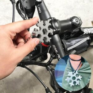 Sneeuwvlok 19 in 1 Multitool - Zilver roestvrij staal - Fietsgereedschap - Sleutelhanger Inclusief opberg etui - Afbeelding 5