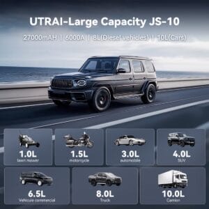 Utrai Jumpstarter 12V - Jstar 10 - Multifunctionele Starthulp - 27.000 mAh - 6000A piekstroom - Acculader - Powerbank - LED Zaklamp - 10L Benzine - 8L Diesel - Incl. Schokbestendige Opberghoes - Afbeelding 6
