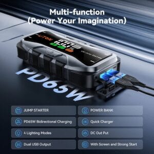Utrai Jumpstarter 12V - Jstar 10 - Multifunctionele Starthulp - 27.000 mAh - 6000A piekstroom - Acculader - Powerbank - LED Zaklamp - 10L Benzine - 8L Diesel - Incl. Schokbestendige Opberghoes - Afbeelding 7
