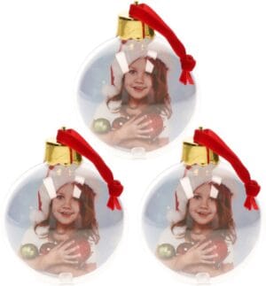 3x stuks DIY foto/fotolijst kunststof kerstballen transparant 8 cm