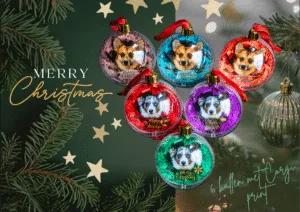 Unieke kerstballen met honden design: Colorful Corgi Christmas.