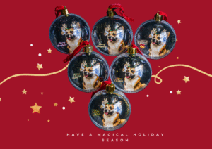Unieke kerstballen met honden design: Corgi Christmas Sparkle.
