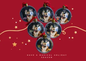 Unieke kerstballen met honden design: Corgi Christmas Sparkle.