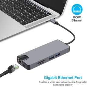 8-in-1 USB-C Adapter / Hub – HDMI 4K + VGA + Ethernet + 2× USB-A 3.0 + SD/TF-kaartlezer + USB-C PD-opladen – Compatibel met MacBook, Chromebook, Surface, Dell, Lenovo, Samsung - Afbeelding 5