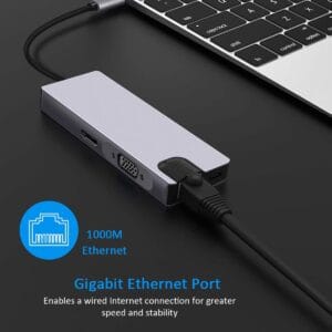 8-in-1 USB-C Adapter / Hub – HDMI 4K + VGA + Ethernet + 2× USB-A 3.0 + SD/TF-kaartlezer + USB-C PD-opladen – Compatibel met MacBook, Chromebook, Surface, Dell, Lenovo, Samsung - Afbeelding 7