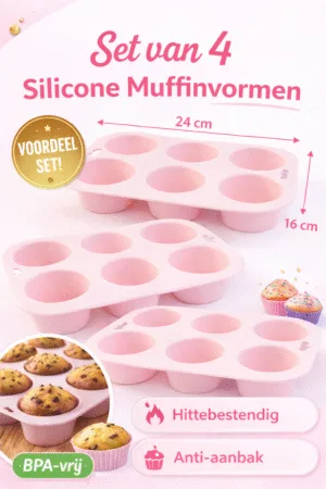 siliconen muffinvorm, muffinvorm roze, cupcake vorm siliconen, muffinvorm set 4 stuks, antiaanbak muffinvorm, siliconen bakvorm 6 cups, muffin bakvorm, cupcake bakvorm, voedselveilig siliconen, bakvorm muffin